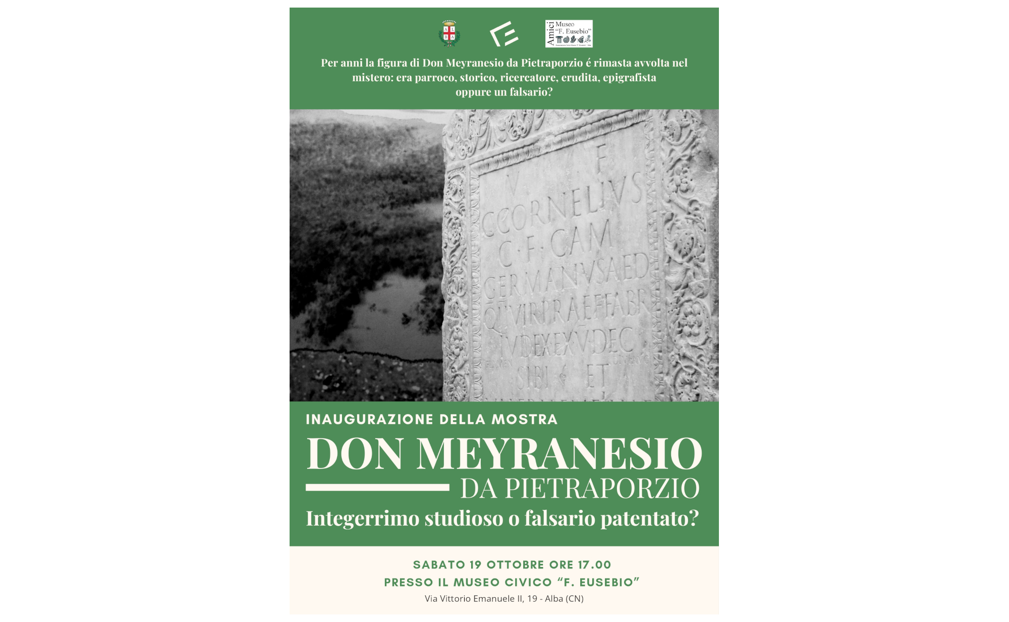 Don Meyranesio da Pietraporzio: integerrimo studioso o... falsario patentato? Inaugurazione della mostra sabato 19 ottobre alle ore 17.