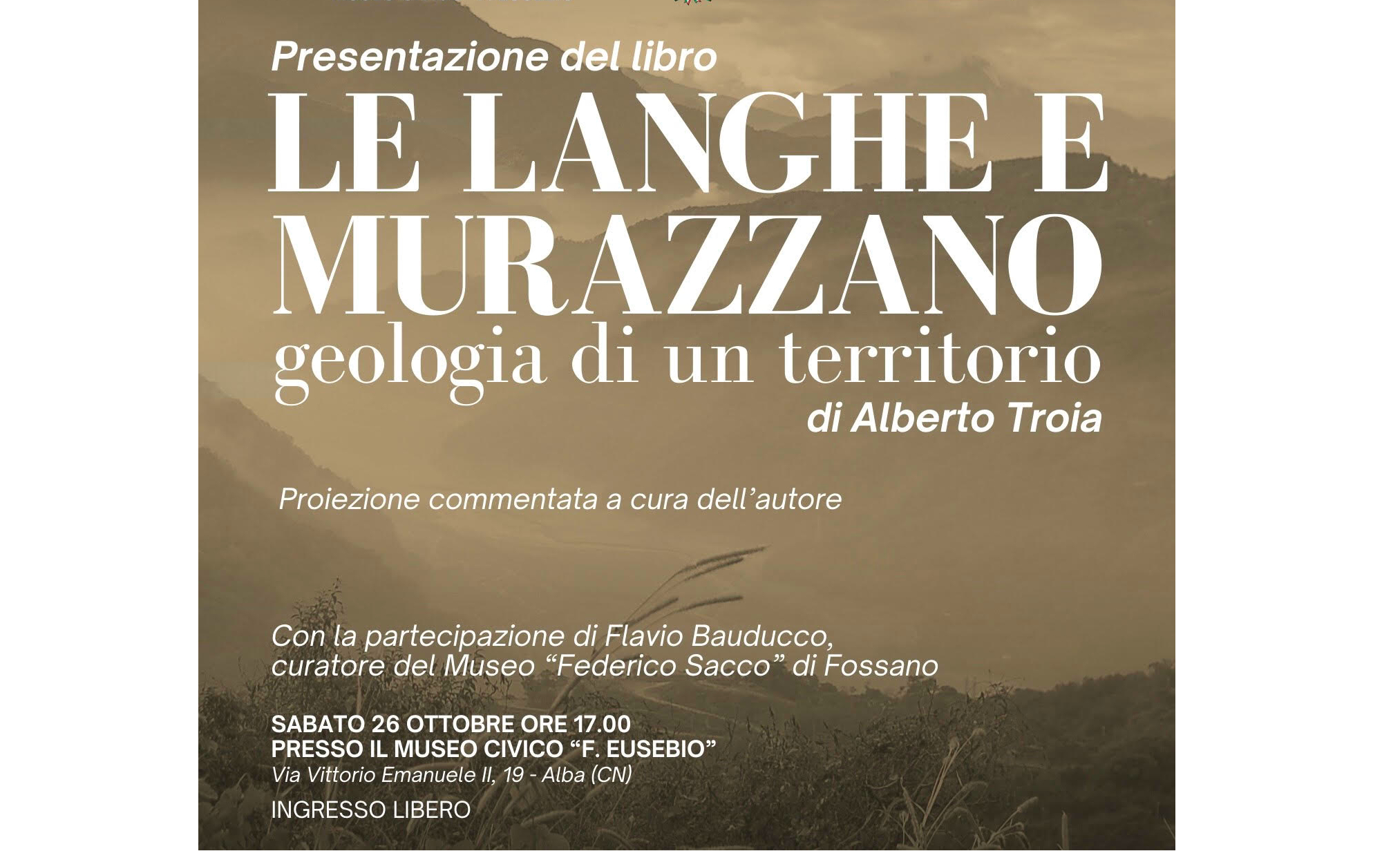 Presentazione del libro “Le Langhe e Murazzano: Geologia di un territorio”, sabato 26 ottobre ore 17