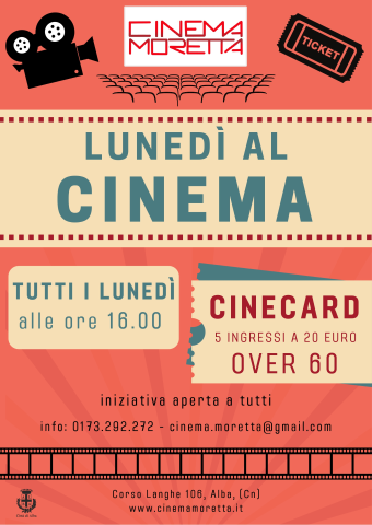 Torna la “Cinecard over 60” al Cinema Moretta per il lunedì pomeriggio