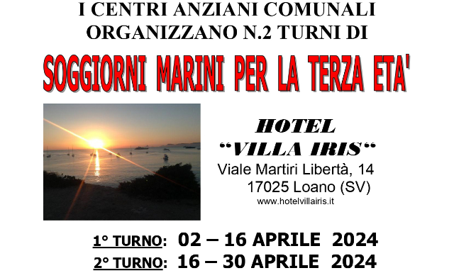 Aperte le iscrizioni per i soggiorni marini per la terza età a Loano nel mese di aprile 2024